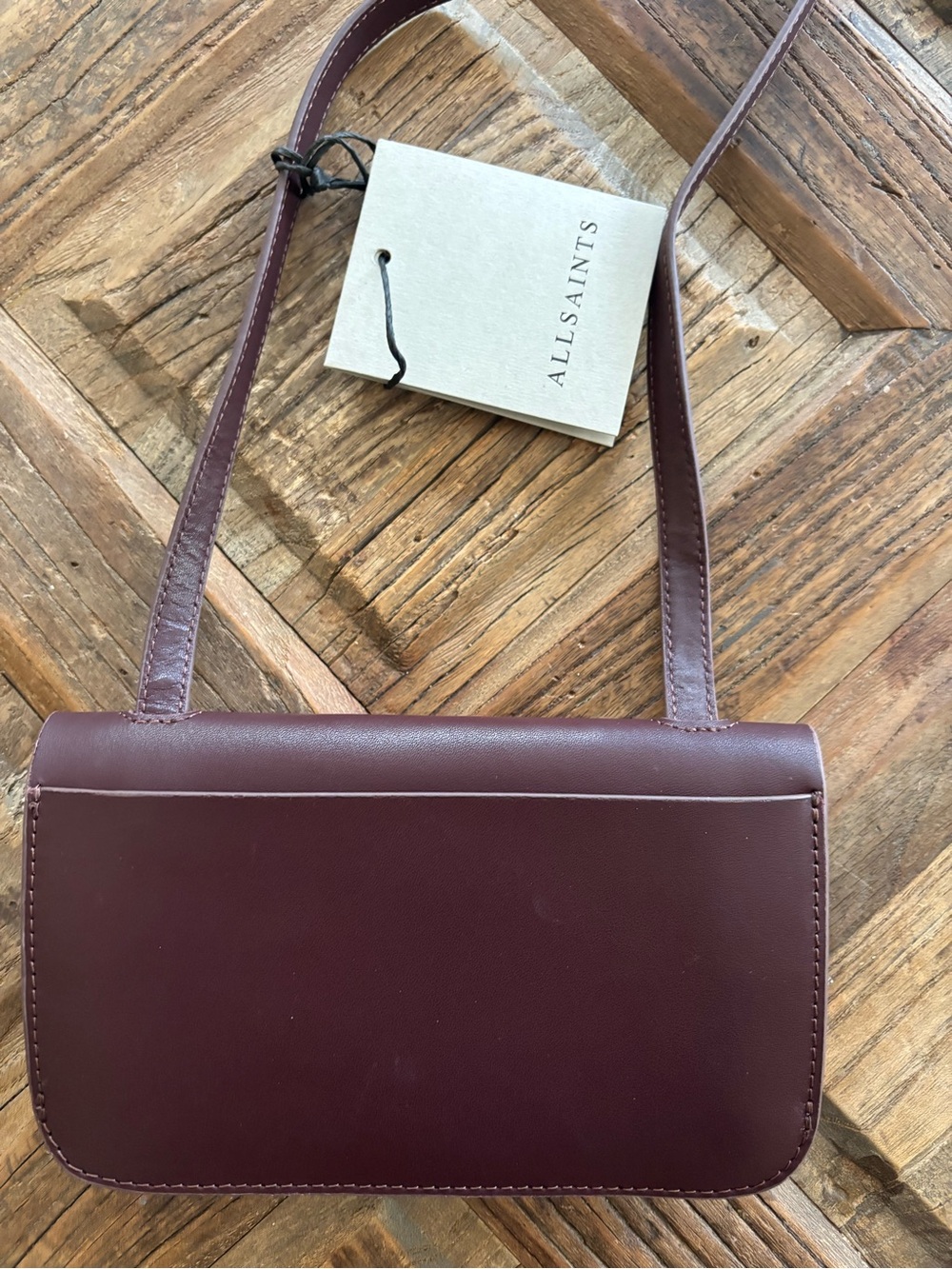 AllSaints Plum Leather Mini Crossbody Bag - Picture 7 of 7